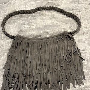 Gray fringe hobo bag